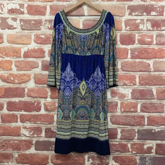 Boston Proper Muse Dress Womens Size 6 Multicolor Boho Floral Abstract Popover - Picture 2 of 8